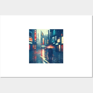 Neo Tokyo Vibes - Night Lights - A Lonely Man Posters and Art